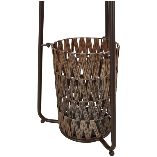 6ft. Brown Metal Geometric 3-Hanger Coat Rack with Basket
